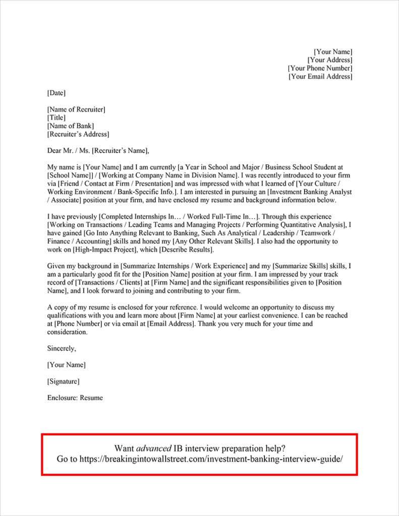 Investment Banking Cover Letter Template