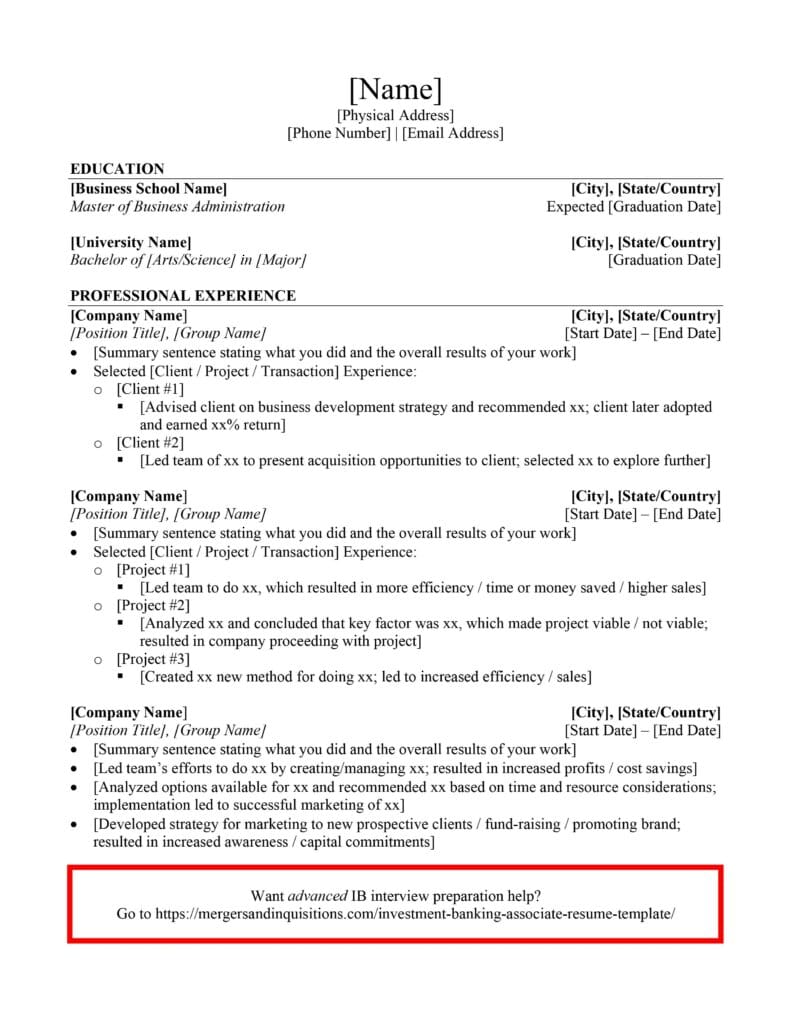 Investment Banking Associate Resume Template